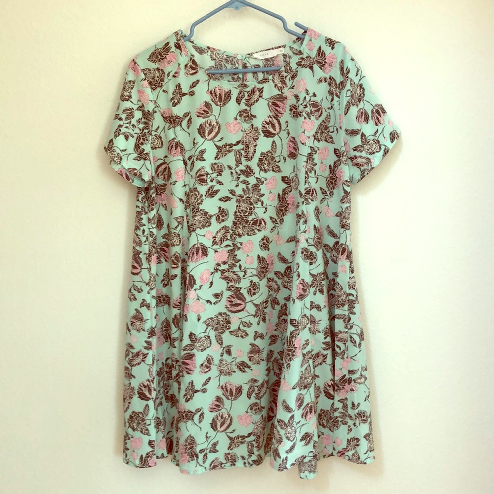 Lush Floral Mini Dress - Mint and Pink